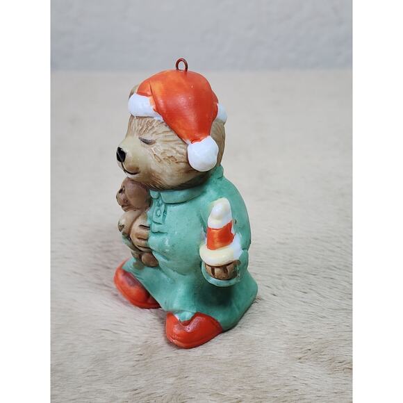 Bear Wearing Pjs Holding Teddy Bear 2 1/2" Santa Christmas Ornament Home Decor - Picture 4 of 12